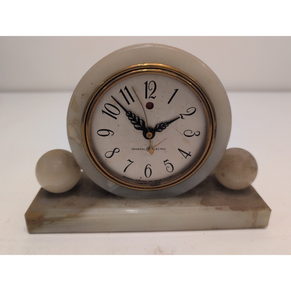 Vintage MCM Mantle Desk Clock GE Marble Base O-CD-1225